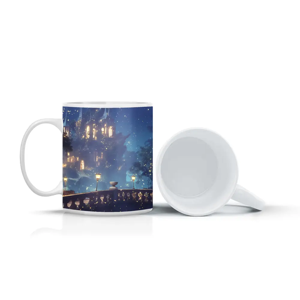 Fantasy Castle Night Glowing Fireflies Forest – Mugs
