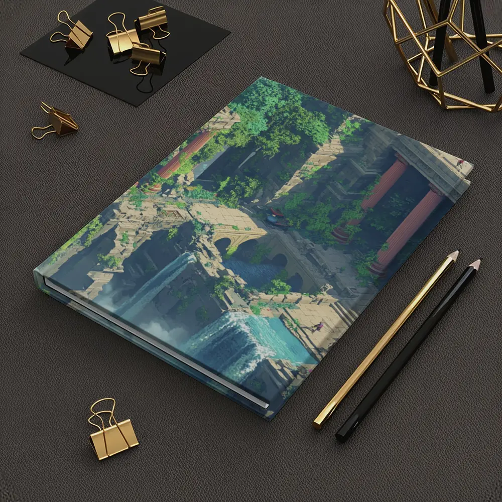 Fantasy Jungle Ruins Waterfall Pixel Art – Notebooks