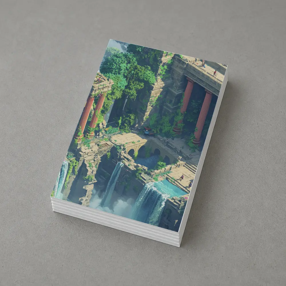 Fantasy Jungle Ruins Waterfall Pixel Art – Postcards
