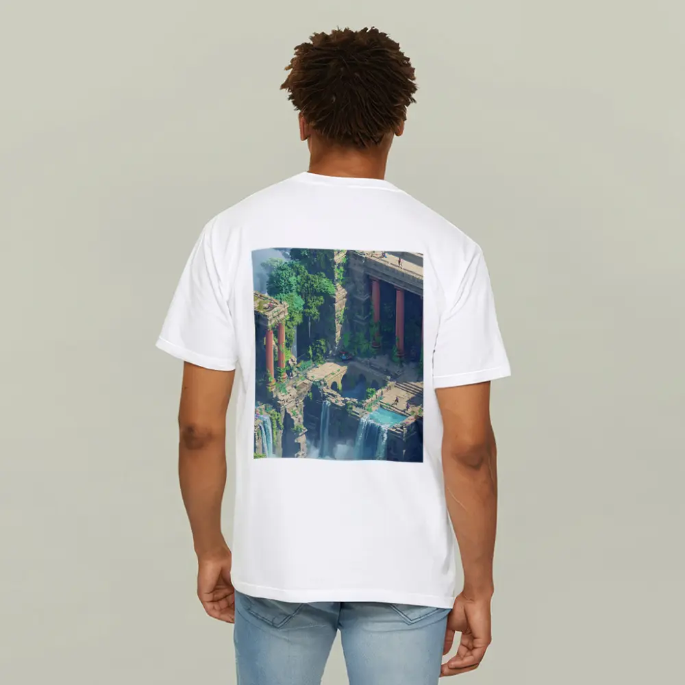Fantasy Jungle Ruins Waterfall Pixel Art – T-Shirts