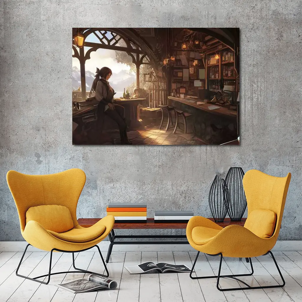Fantasy Tavern Bar Scene Anime Art – Wall Art