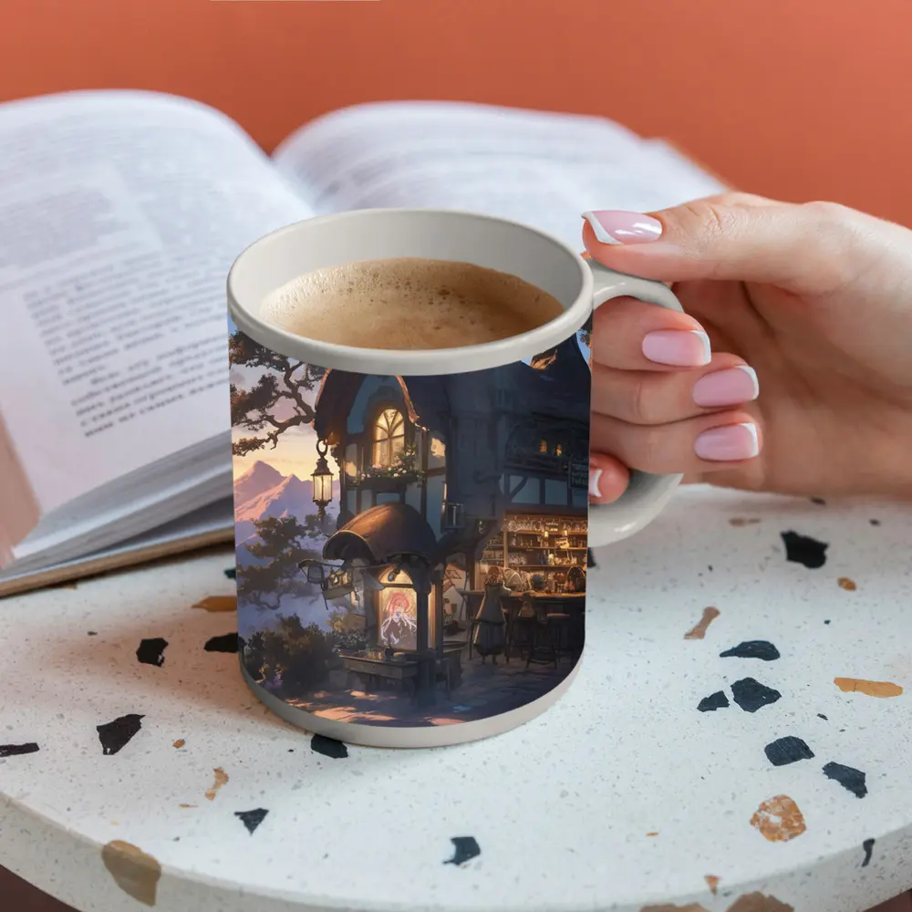 Fantasy Tavern Glowing Mountain Sunset Anime – Mugs