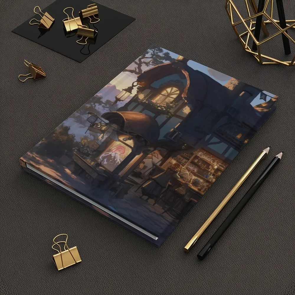 Fantasy Tavern Glowing Mountain Sunset Anime – Notebooks