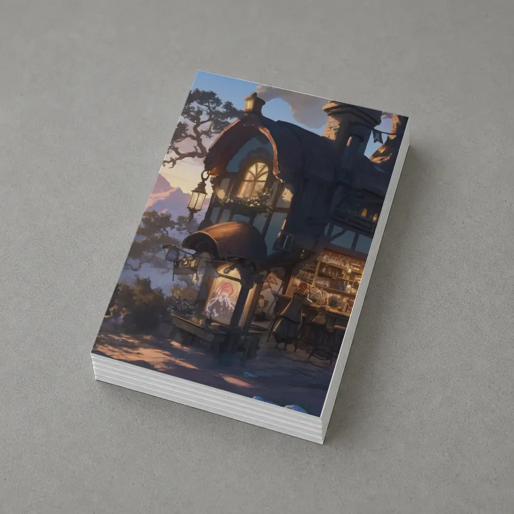 Fantasy Tavern Glowing Mountain Sunset Anime – Postcards