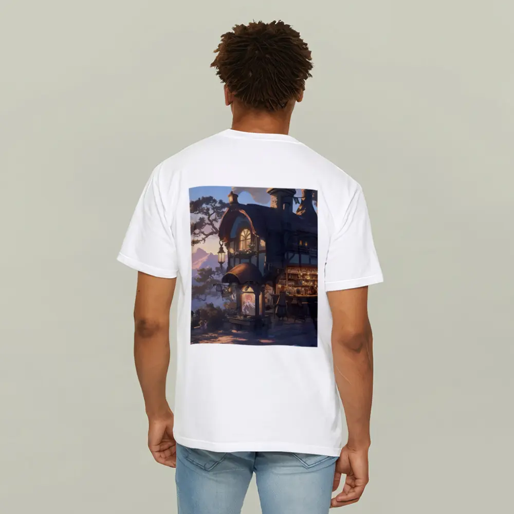 Fantasy Tavern Glowing Mountain Sunset Anime – T-Shirts