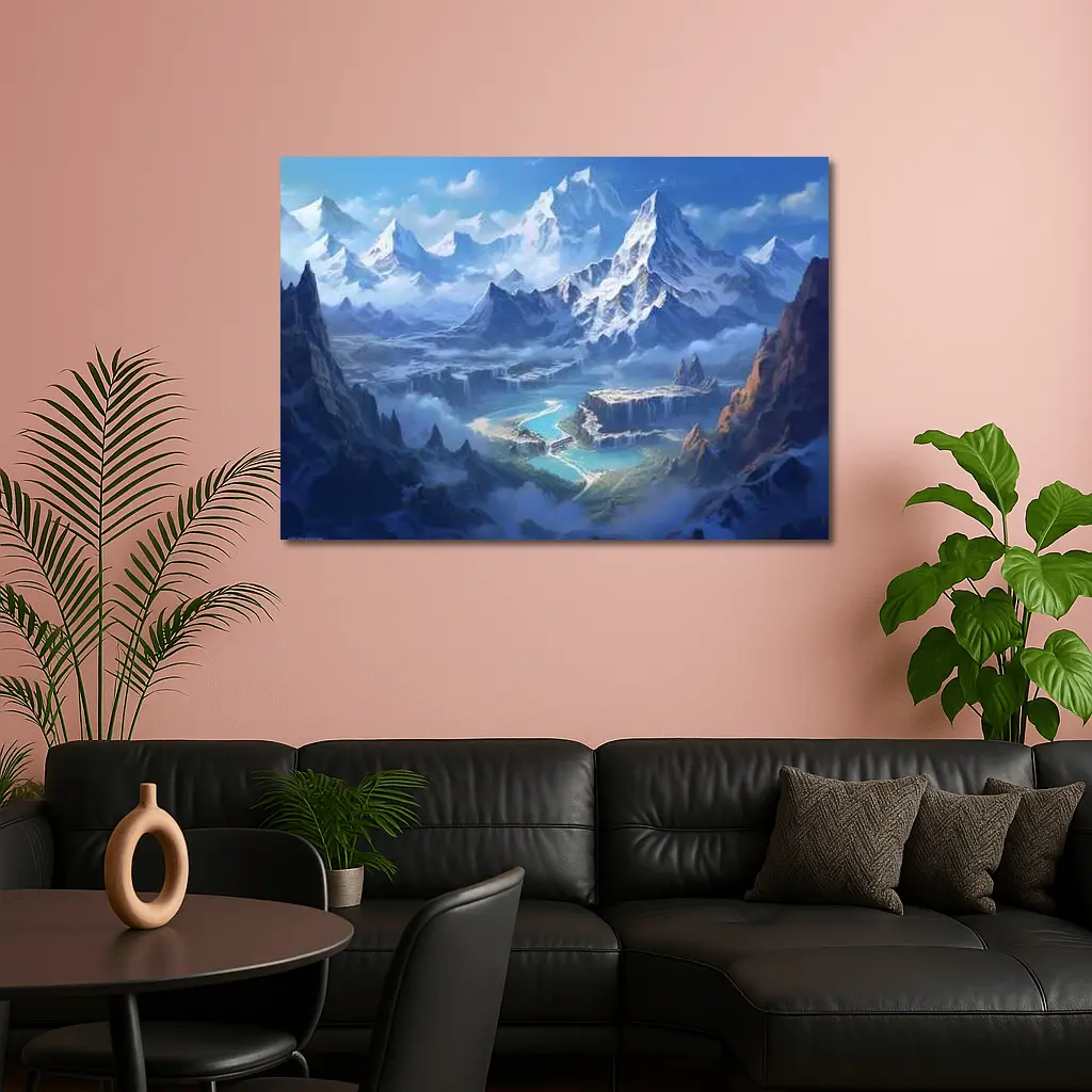 Fantasy Mountain Valley Waterfall Digital Art – Wall Art