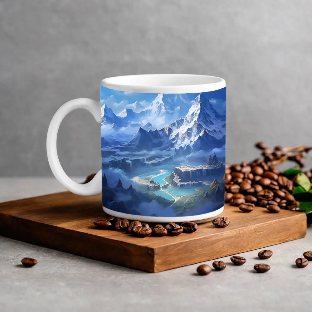 Fantasy Mountain Valley Waterfall Digital Art – Mugs