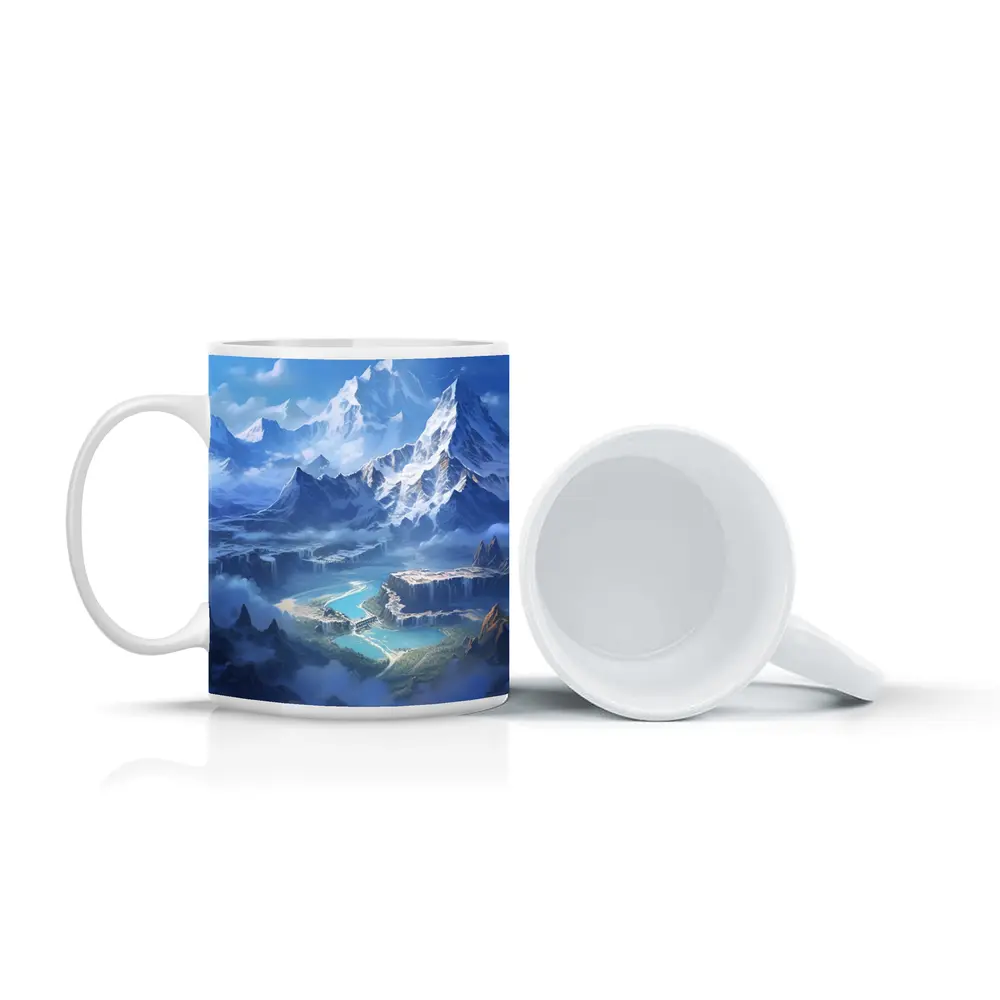 Fantasy Mountain Valley Waterfall Digital Art – Mugs