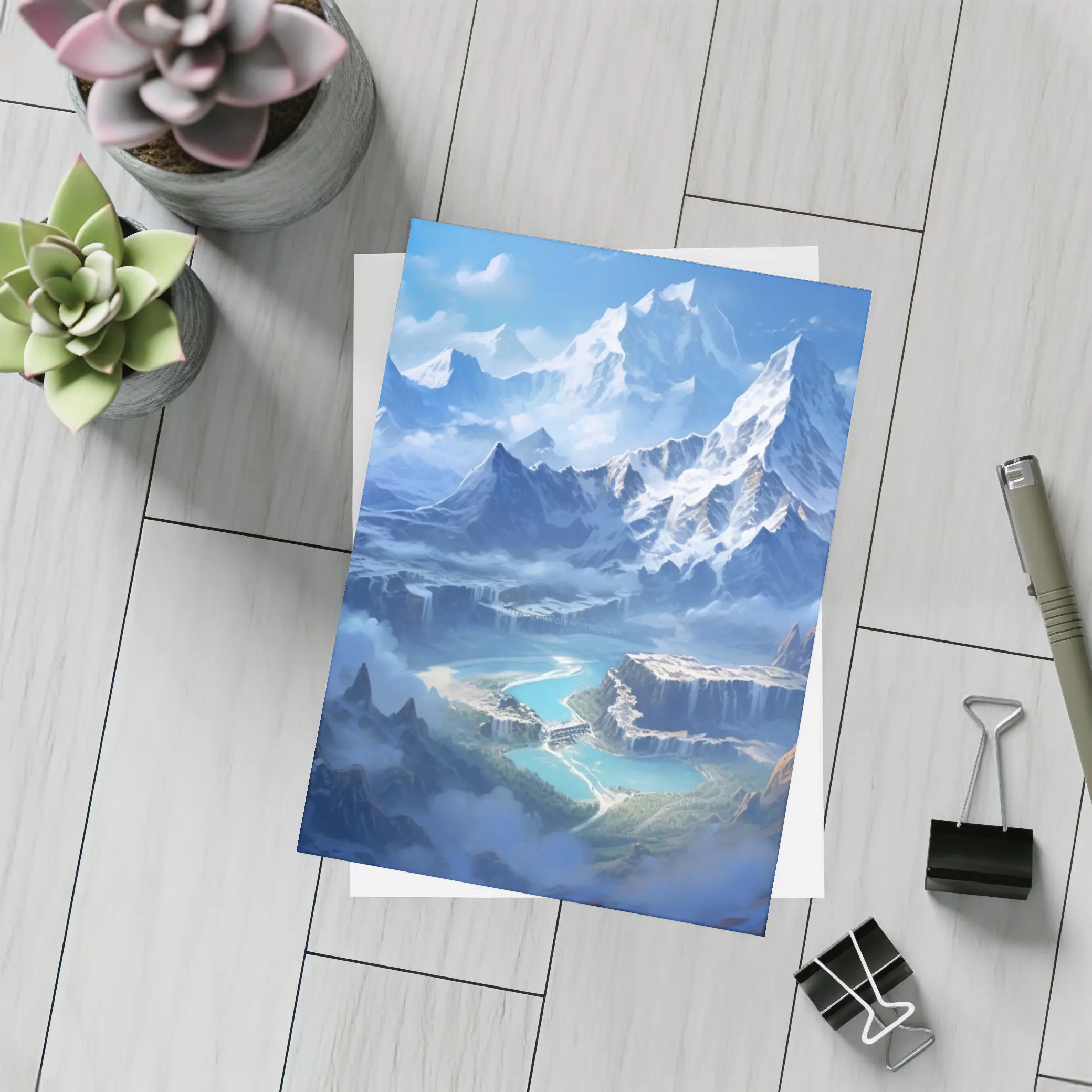 Fantasy Mountain Valley Waterfall Digital Art – Postcards