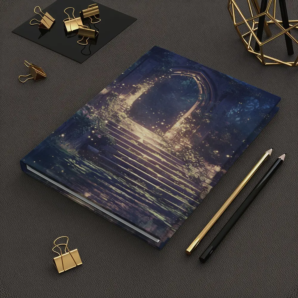 Fantasy Stone Arch Gate Glowing Night Forest – Notebooks