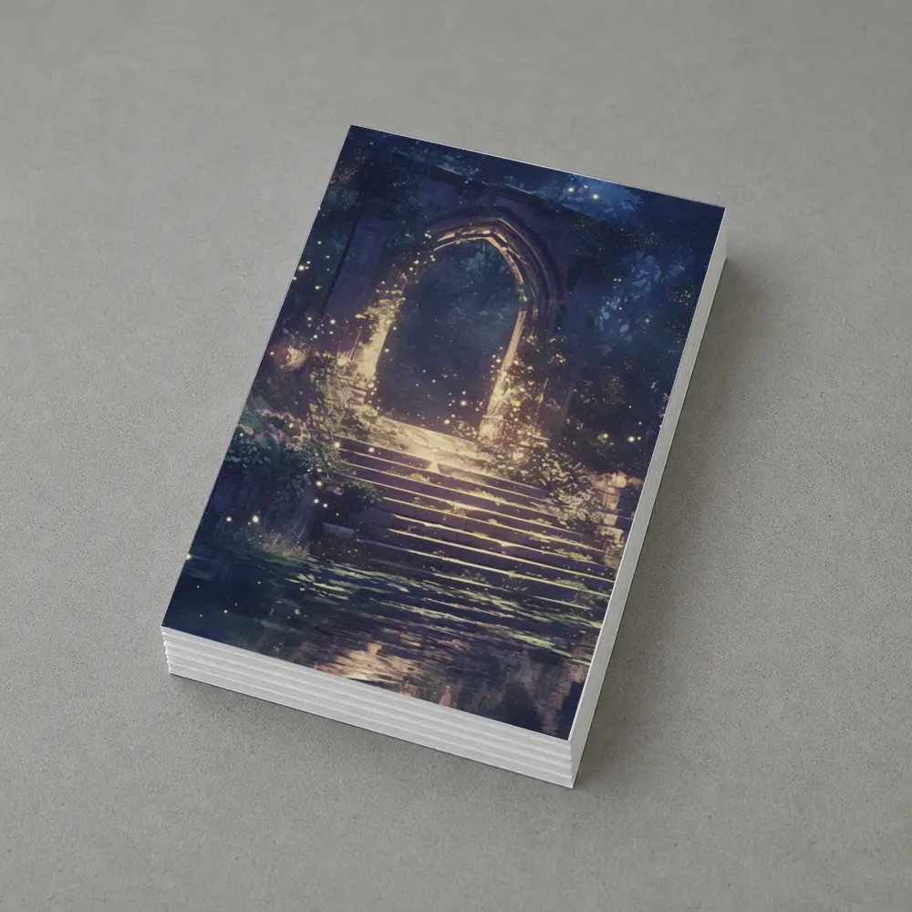 Fantasy Stone Arch Gate Glowing Night Forest – Postcards