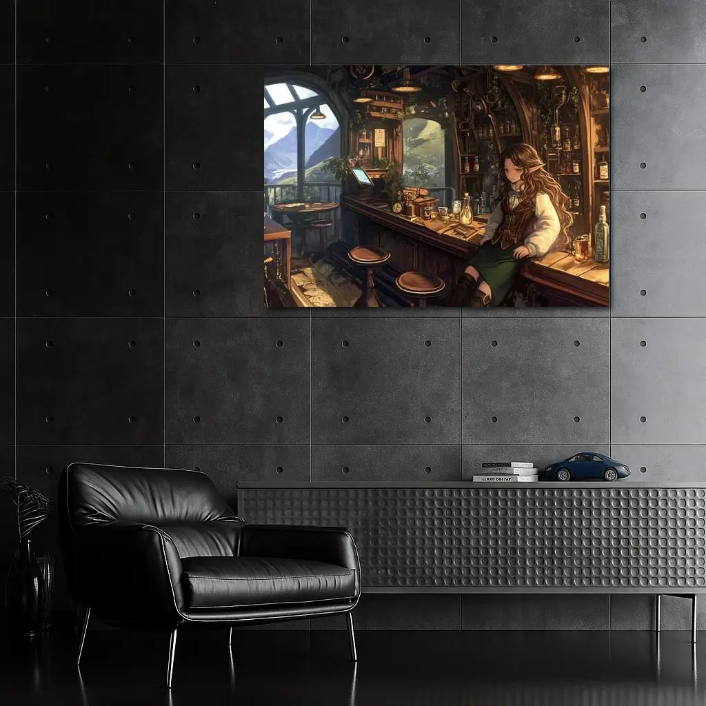 Anime Elf Girl Fantasy Tavern Mountain View – Wall Art