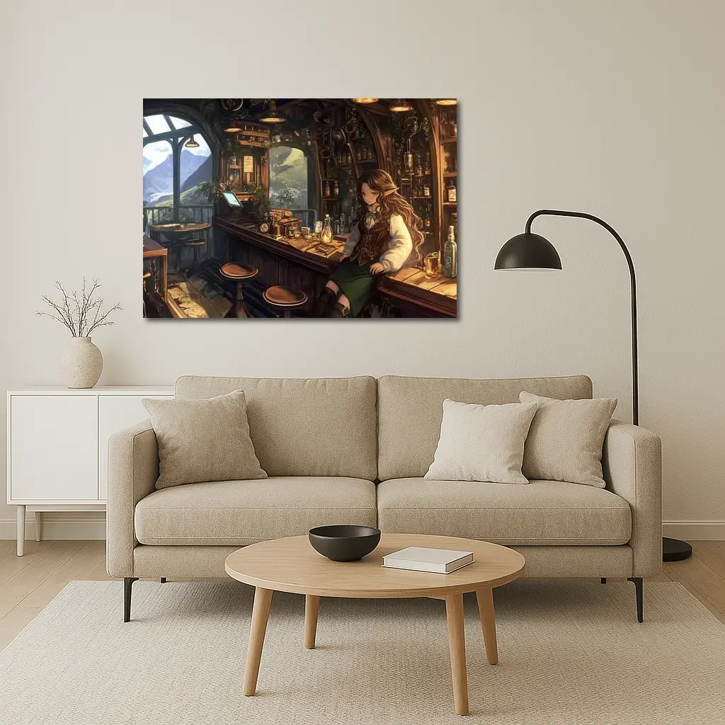 Anime Elf Girl Fantasy Tavern Mountain View – Wall Art