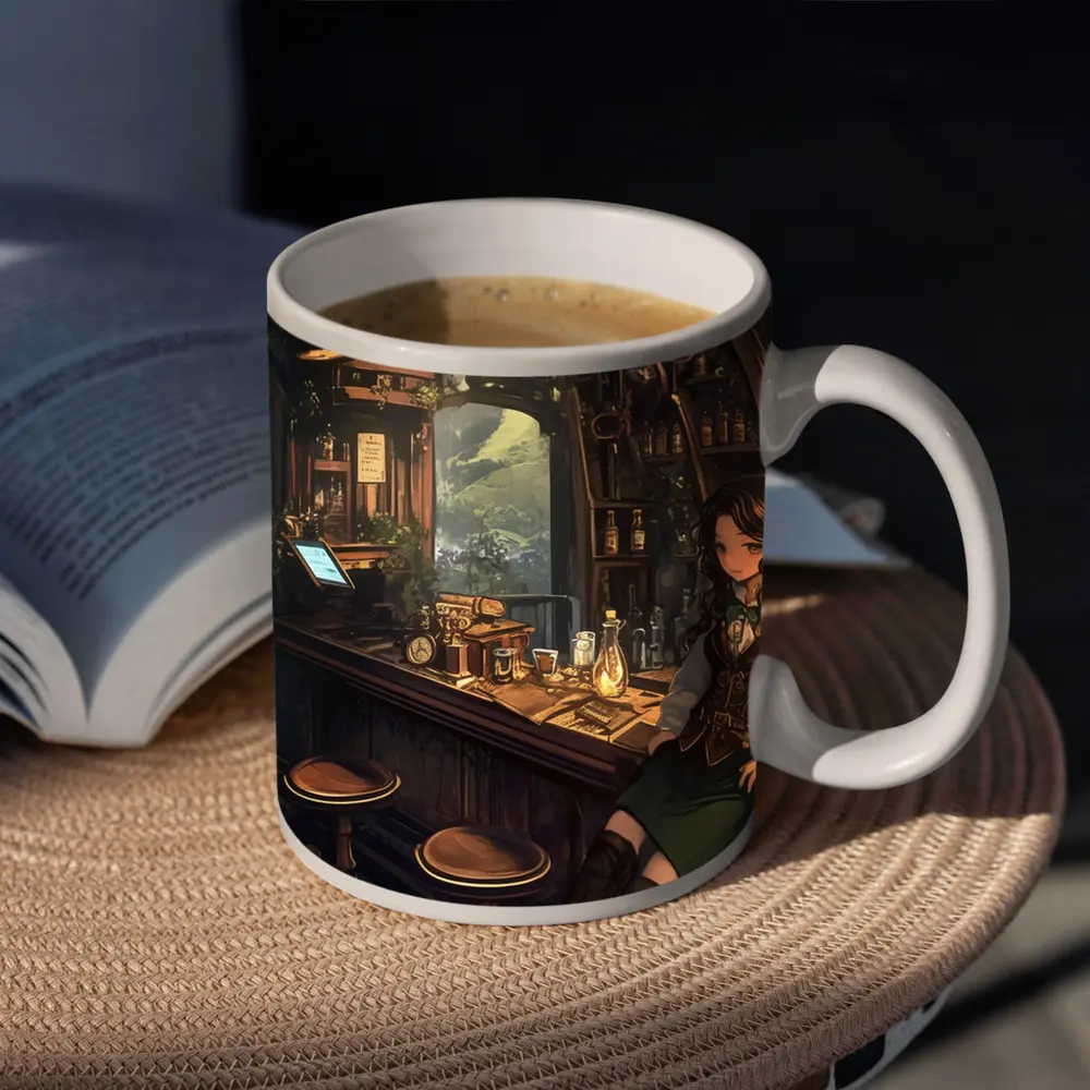 Anime Elf Girl Fantasy Tavern Mountain View – Mugs