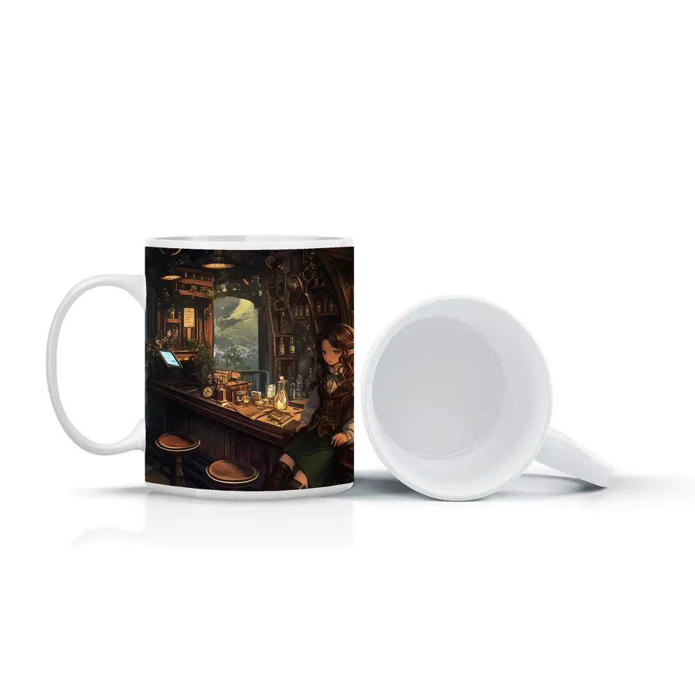 Anime Elf Girl Fantasy Tavern Mountain View – Mugs