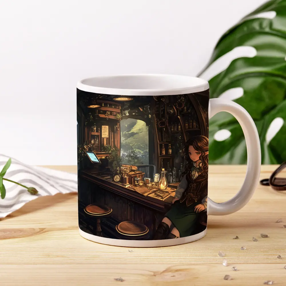 Anime Elf Girl Fantasy Tavern Mountain View – Mugs