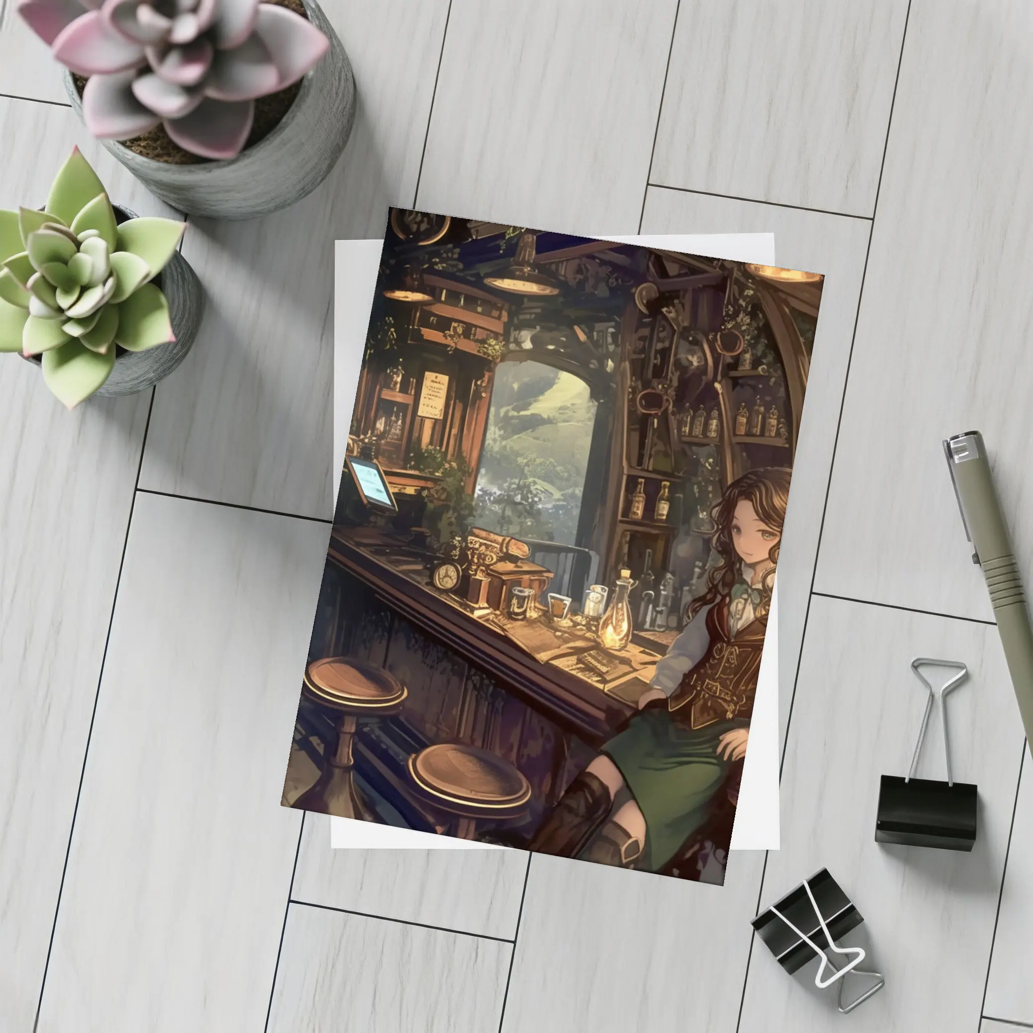 Anime Elf Girl Fantasy Tavern Mountain View – Postcards