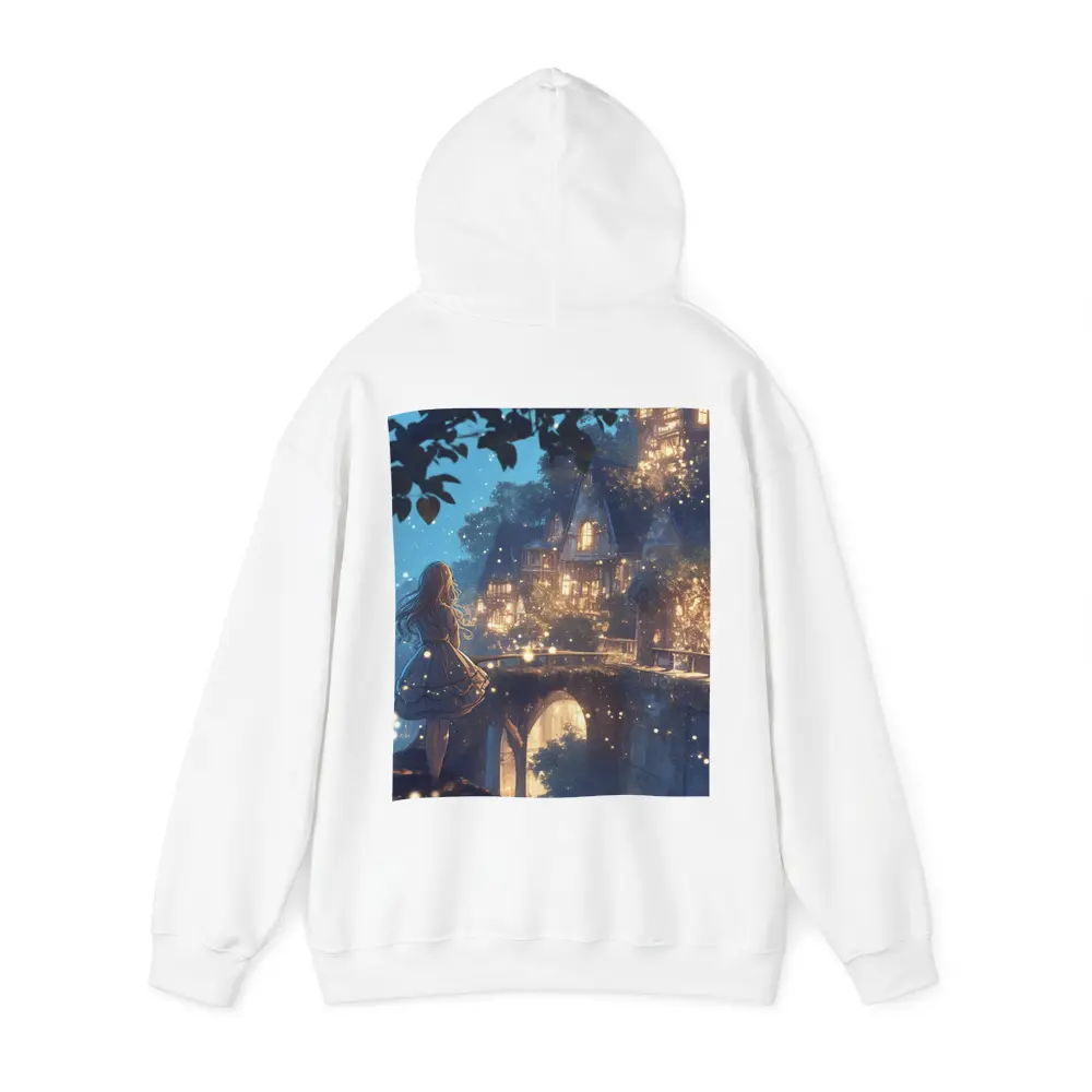 Anime Girl Glowing Fantasy Village Night – Hoodies