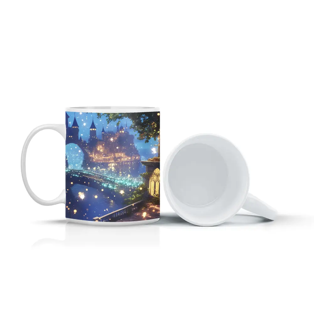 Fantasy Castle City Glowing Night Bridge – Mugs