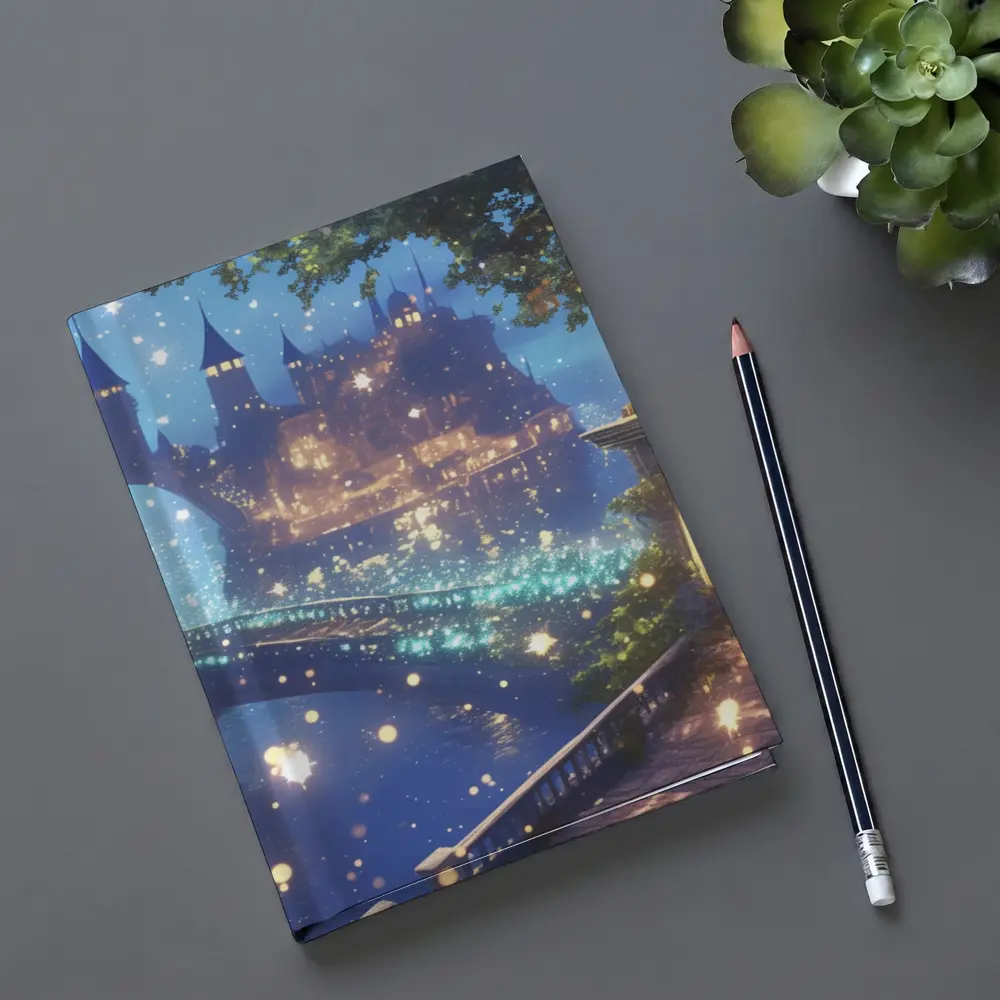 Fantasy Castle City Glowing Night Bridge – Notebooks