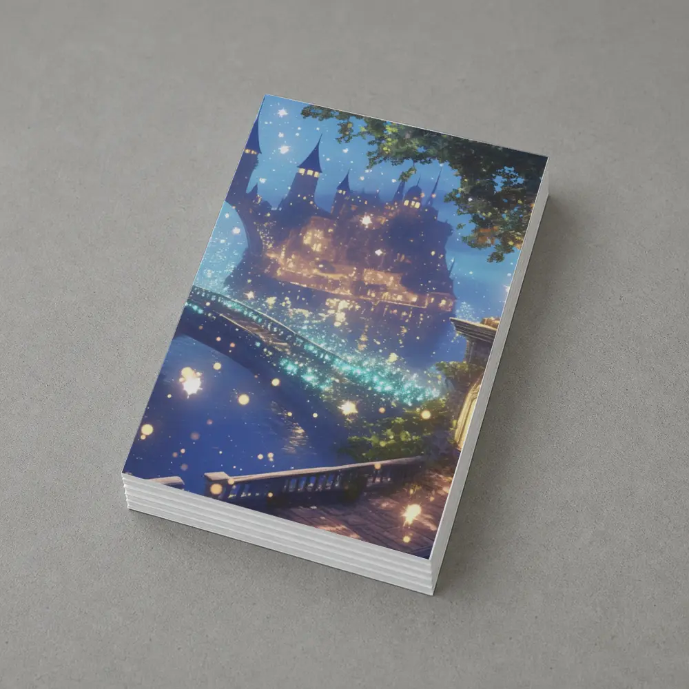 Fantasy Castle City Glowing Night Bridge – Postcards