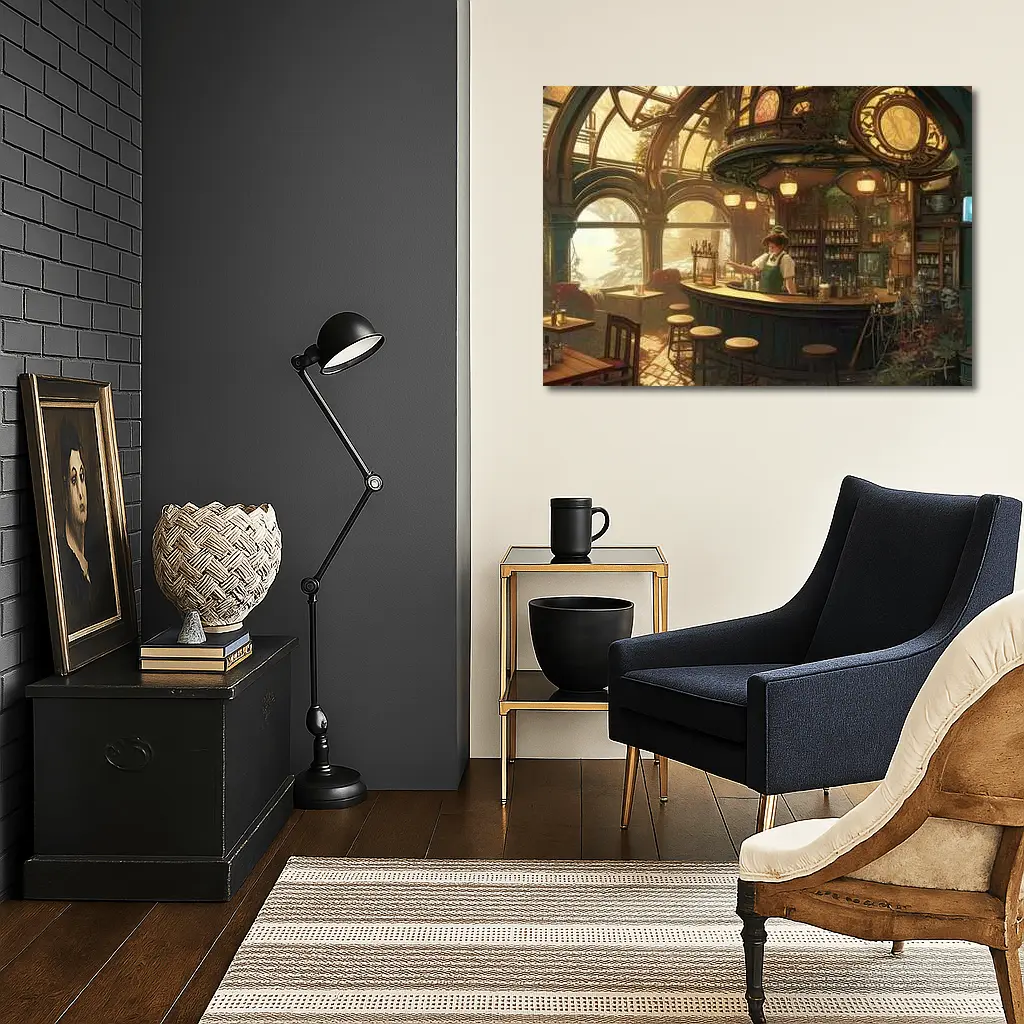 Anime Bar Interior Steampunk Cozy Scene – Wall Art