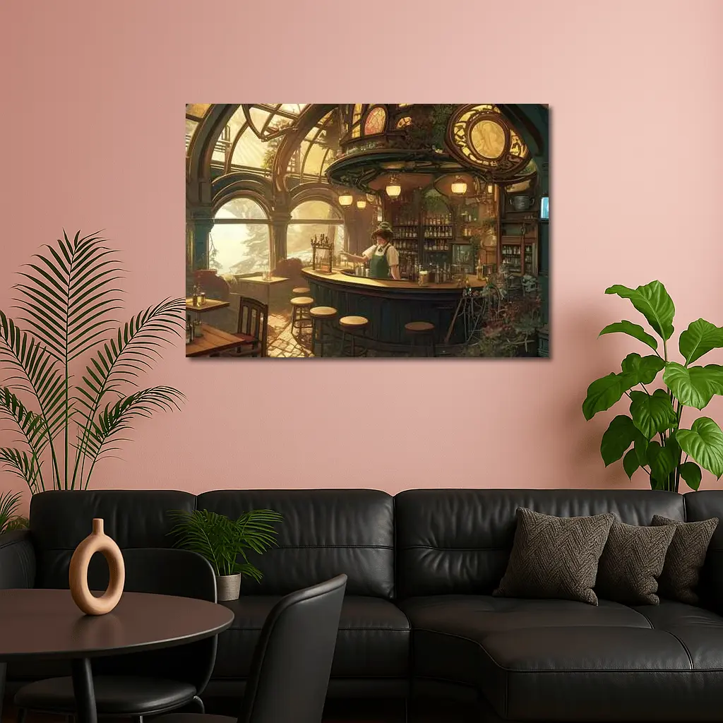 Anime Bar Interior Steampunk Cozy Scene – Wall Art