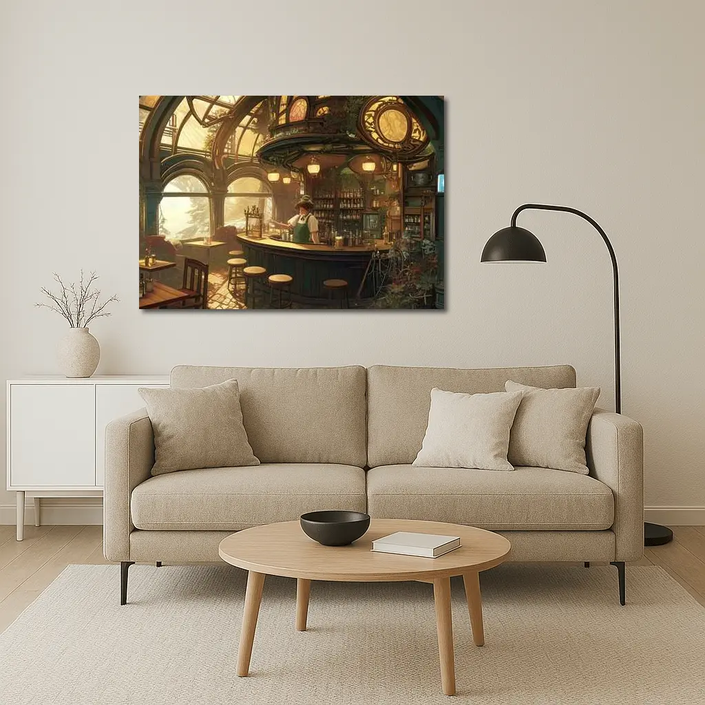 Anime Bar Interior Steampunk Cozy Scene – Wall Art