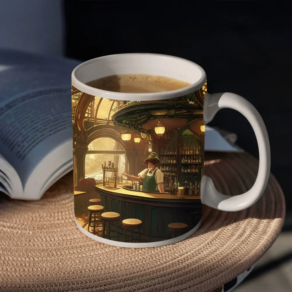 Anime Bar Interior Steampunk Cozy Scene – Mugs