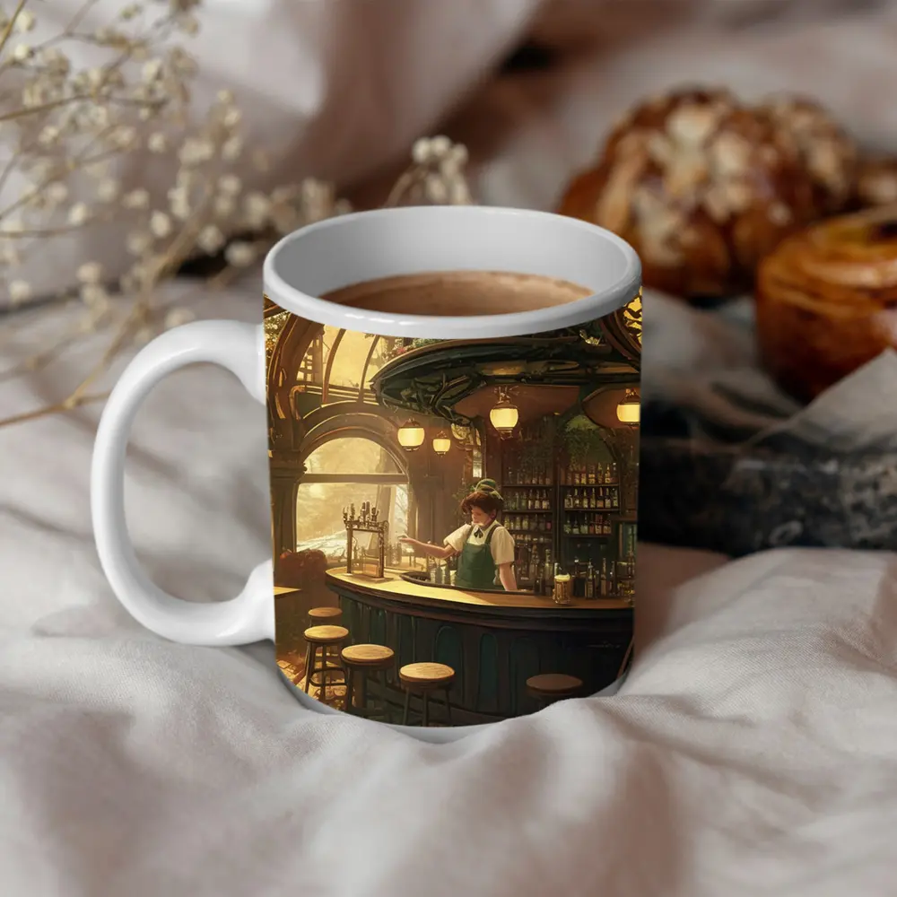 Anime Bar Interior Steampunk Cozy Scene – Mugs