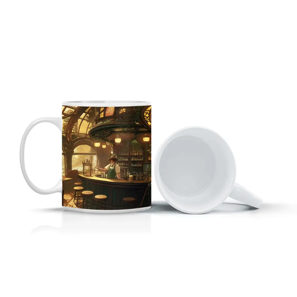 Anime Bar Interior Steampunk Cozy Scene – Mugs