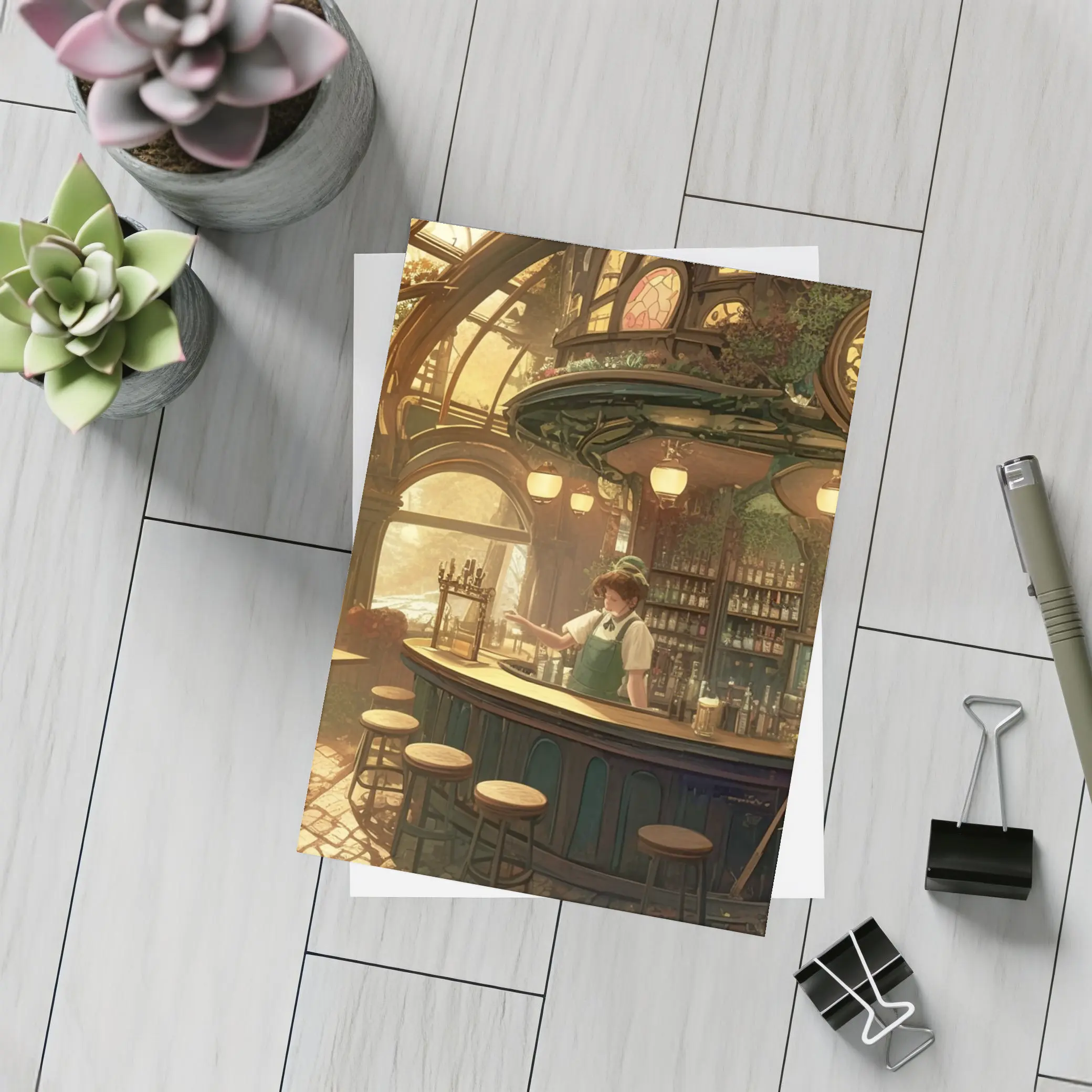 Anime Bar Interior Steampunk Cozy Scene – Postcards