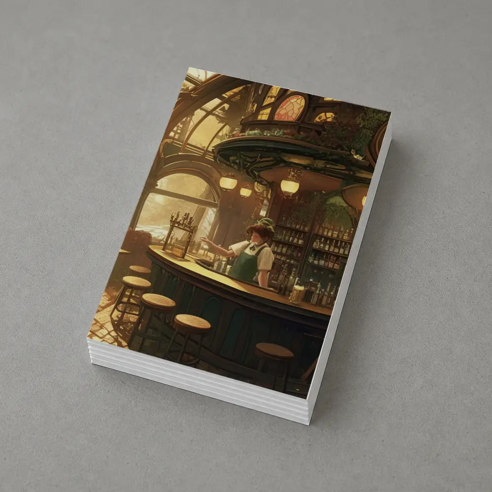 Anime Bar Interior Steampunk Cozy Scene – Postcards
