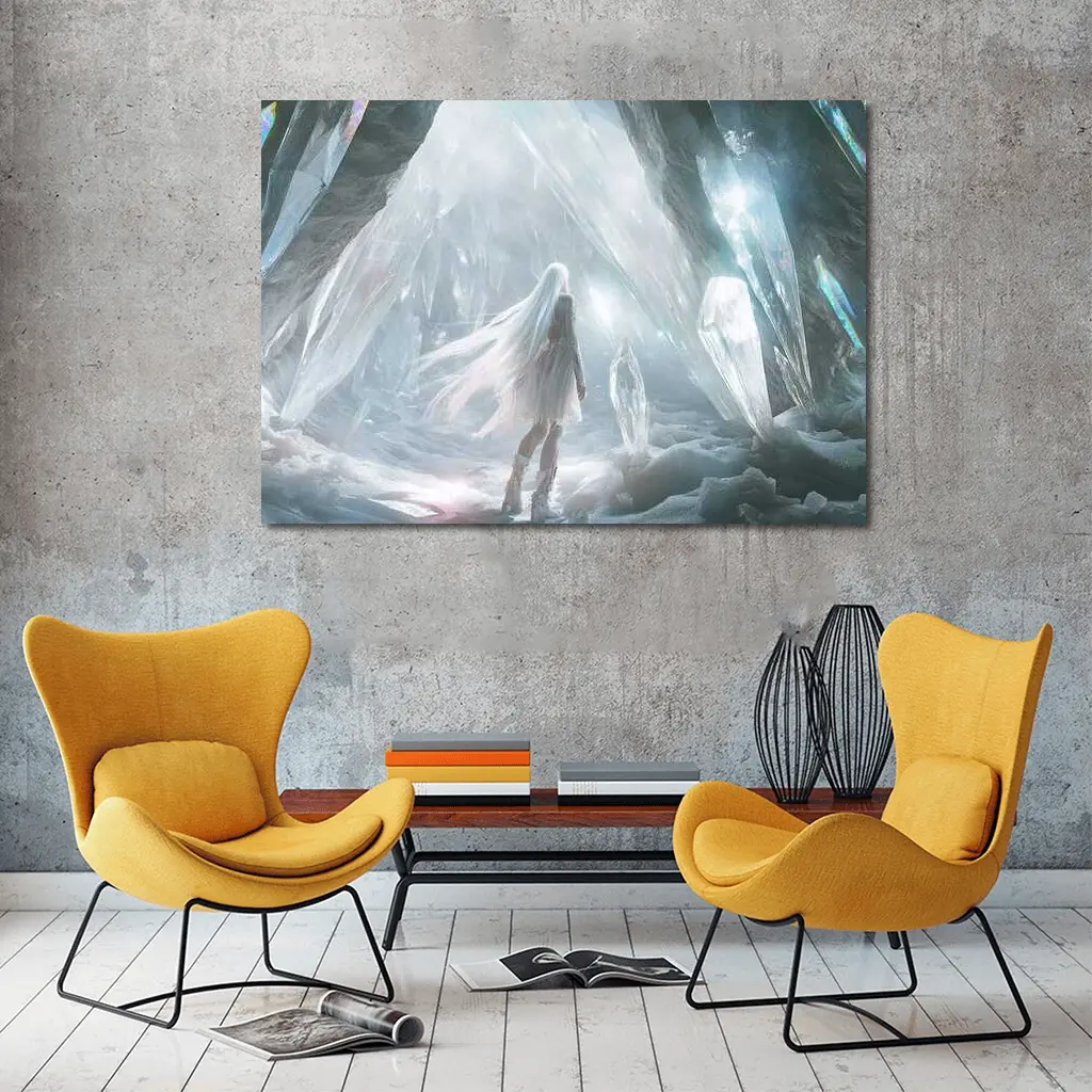 White Crystal Cave Fantasy Girl Art – Wall Art