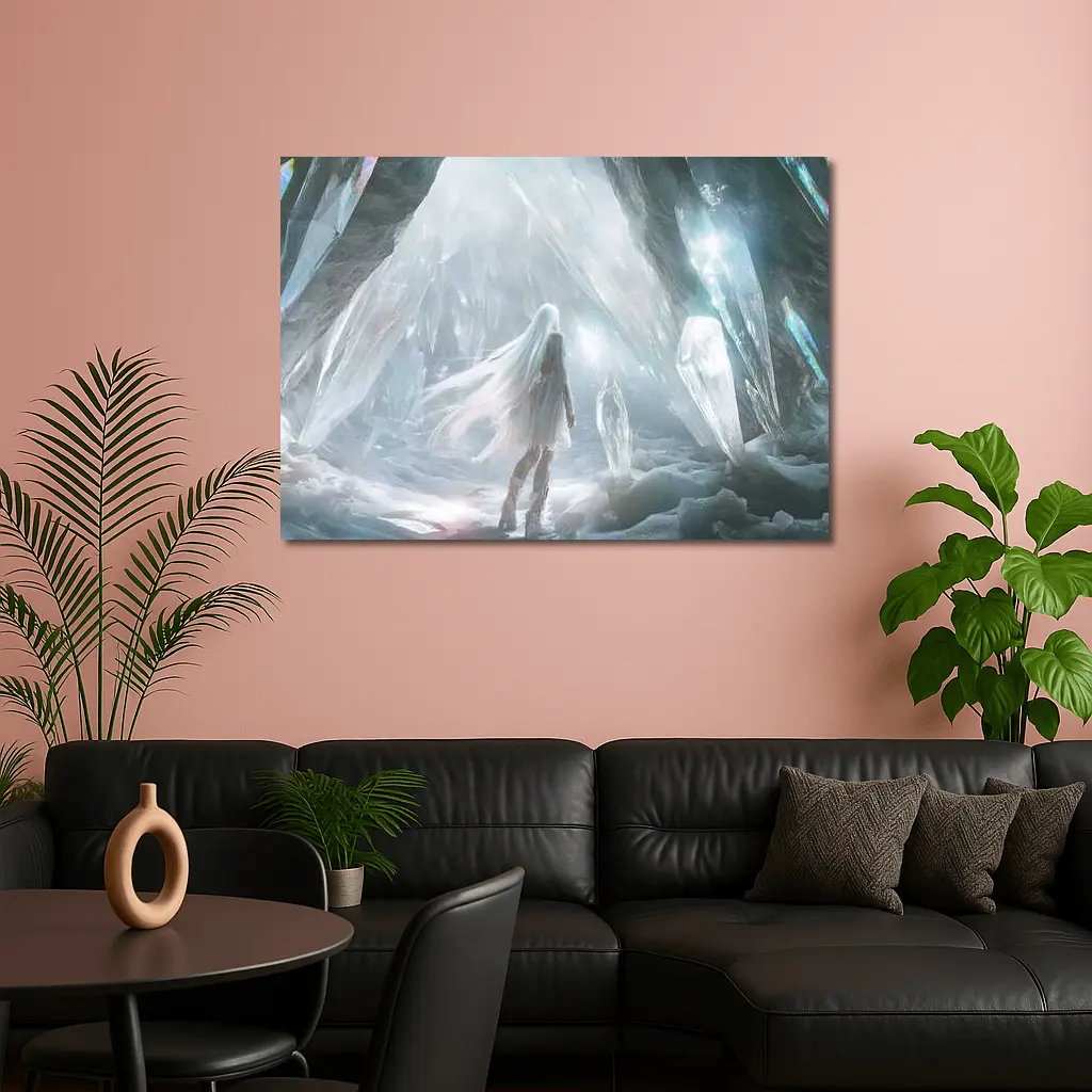White Crystal Cave Fantasy Girl Art – Wall Art