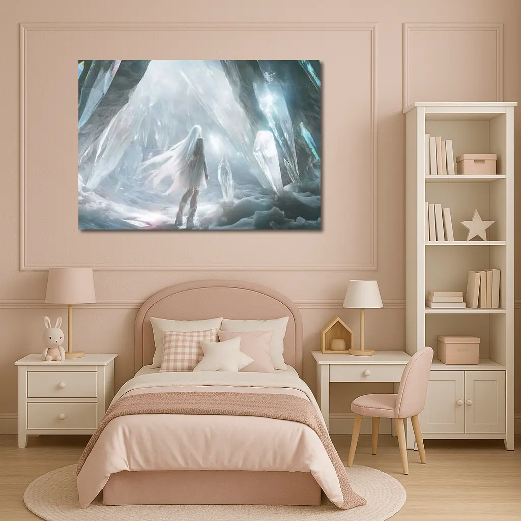 White Crystal Cave Fantasy Girl Art – Wall Art