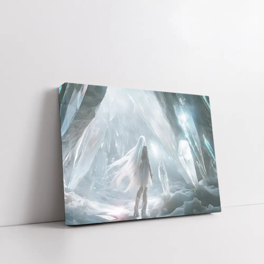 White Crystal Cave Fantasy Girl Art – Wall Art