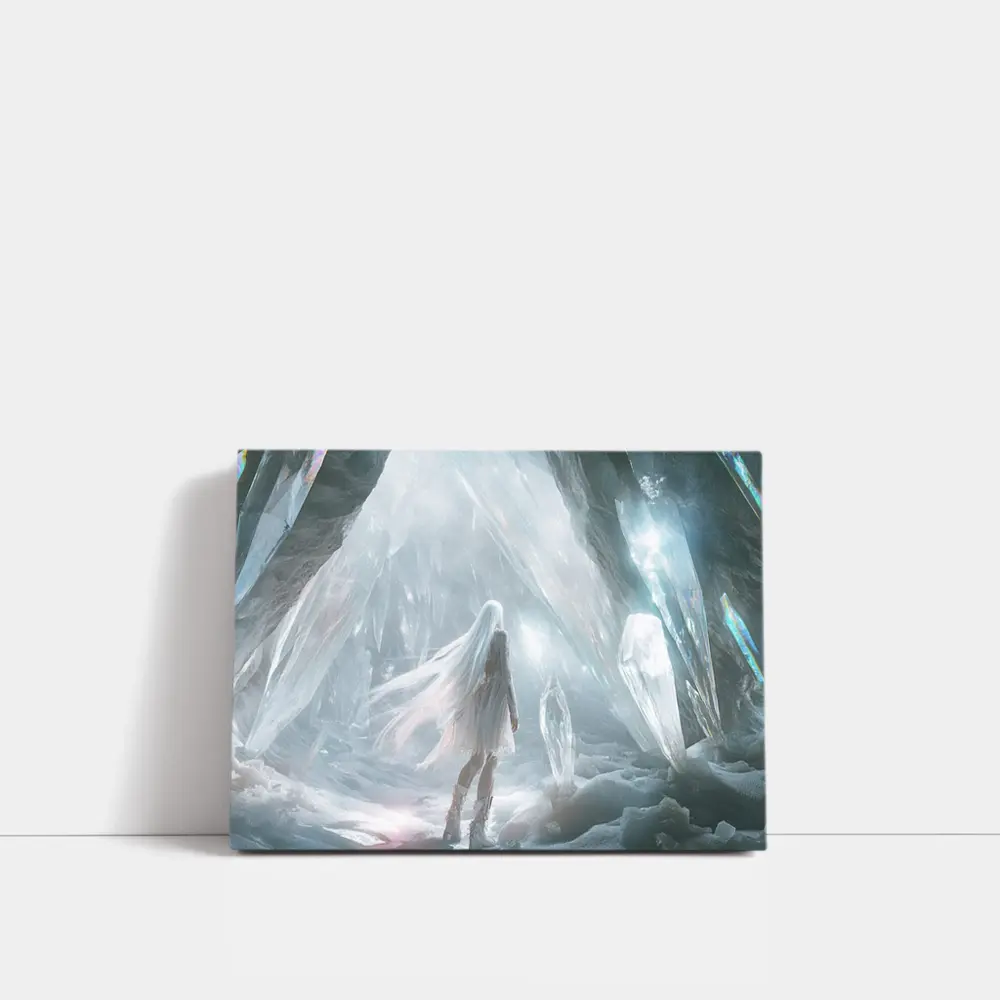White Crystal Cave Fantasy Girl Art – Wall Art
