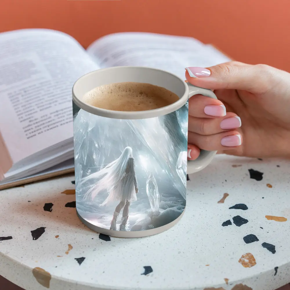 White Crystal Cave Fantasy Girl Art – Mugs