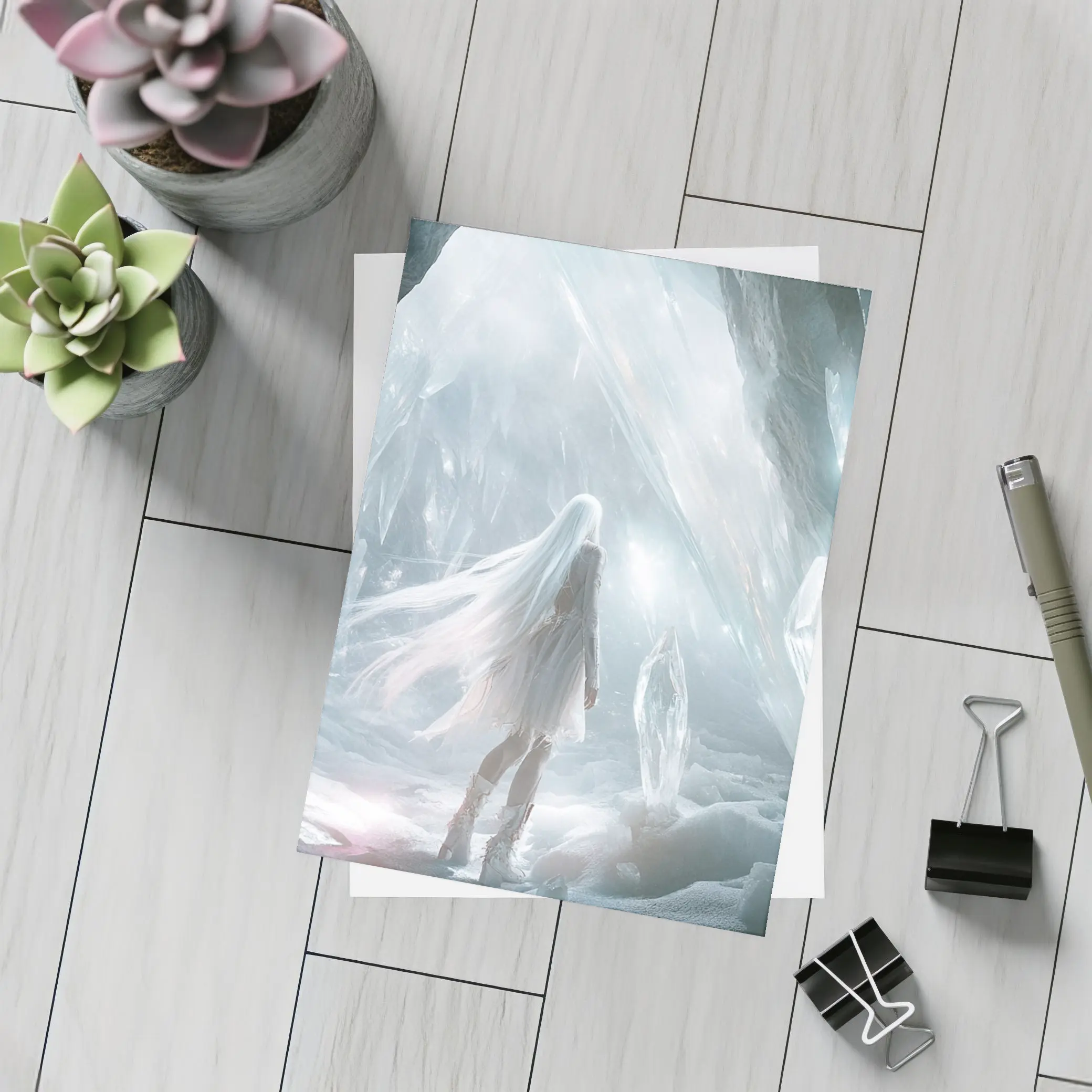 White Crystal Cave Fantasy Girl Art – Postcards