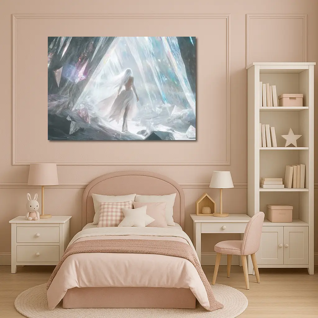 White Dress Woman Crystal Cave Fantasy Art – Wall Art