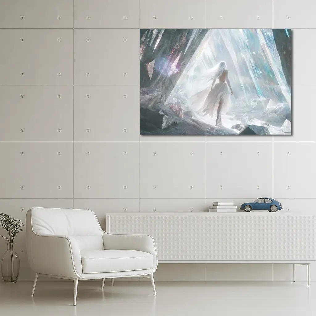 White Dress Woman Crystal Cave Fantasy Art – Wall Art