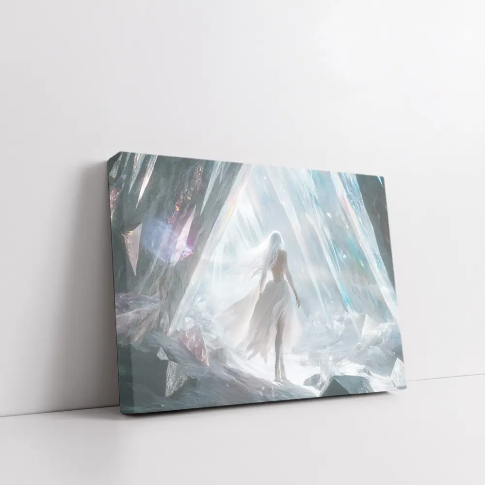 White Dress Woman Crystal Cave Fantasy Art – Wall Art