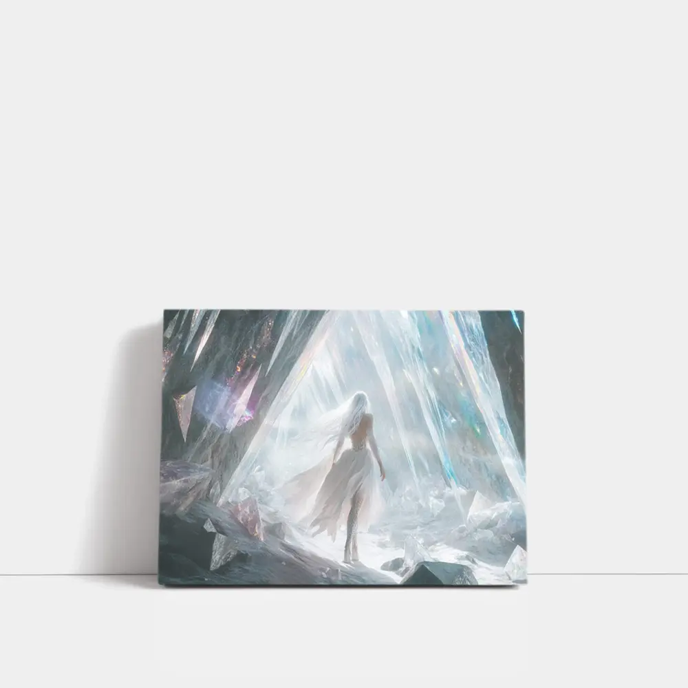 White Dress Woman Crystal Cave Fantasy Art – Wall Art