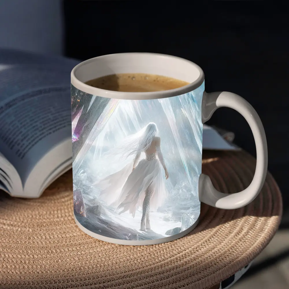 White Dress Woman Crystal Cave Fantasy Art – Mugs