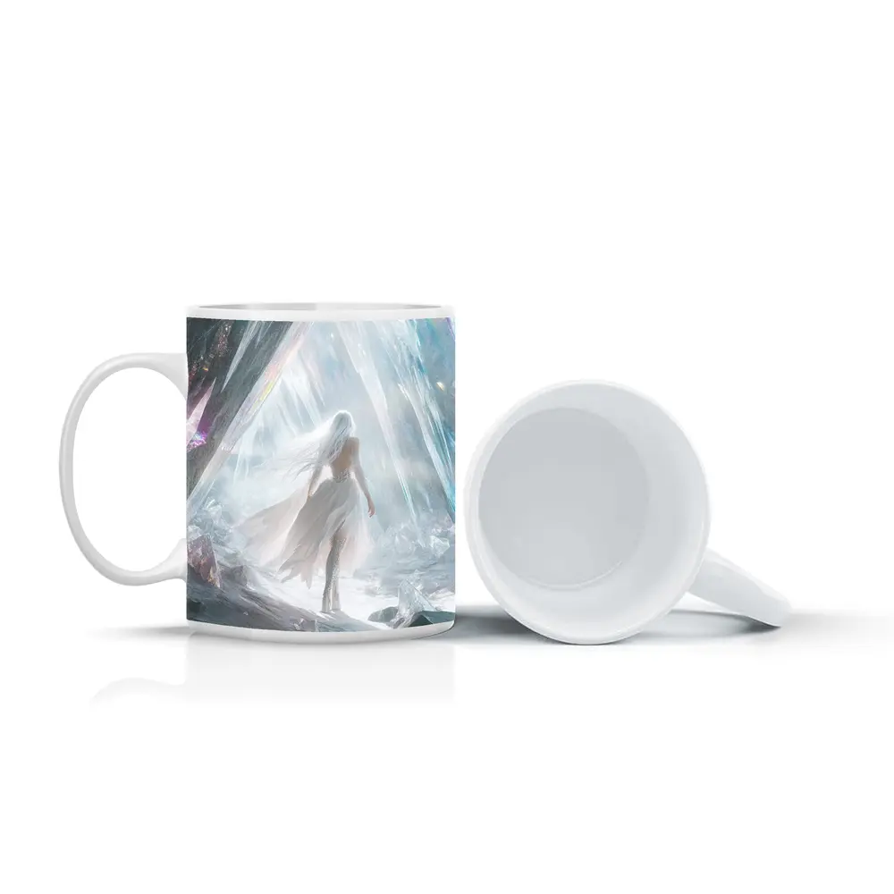 White Dress Woman Crystal Cave Fantasy Art – Mugs