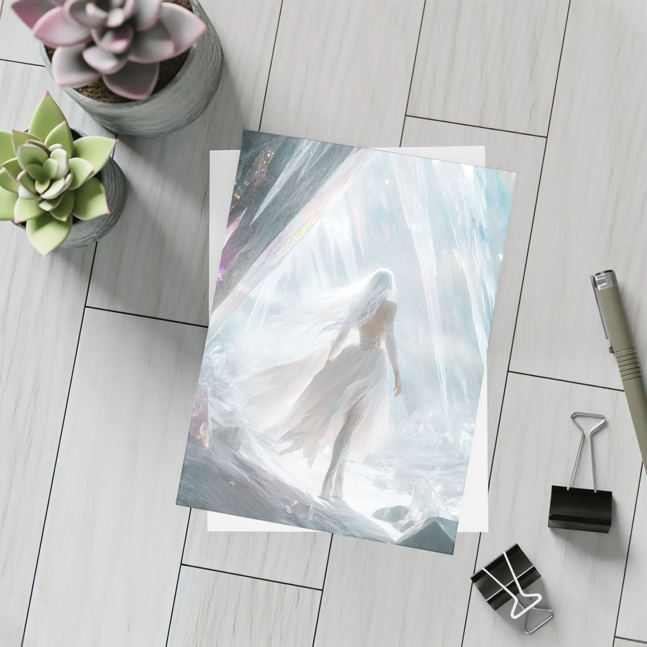 White Dress Woman Crystal Cave Fantasy Art – Postcards