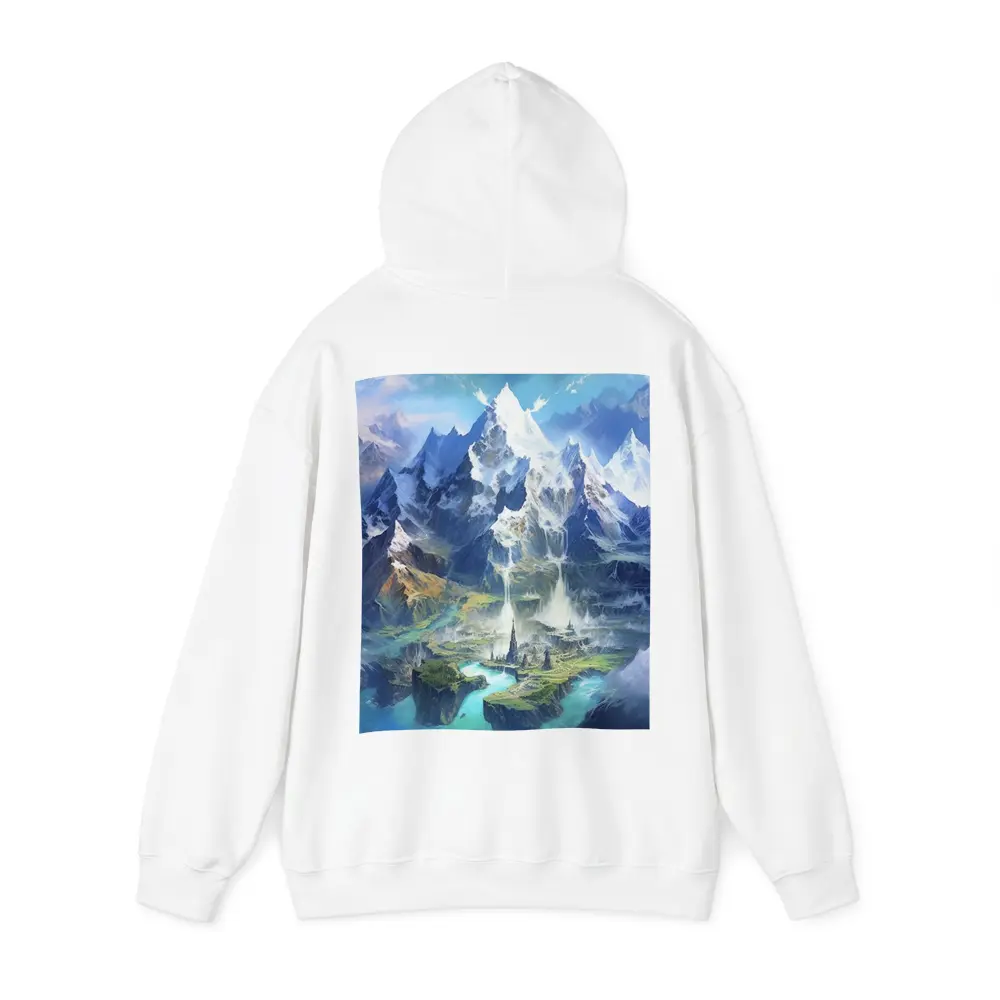 Fantasy Mountain City Waterfall Blue Sky – Hoodies