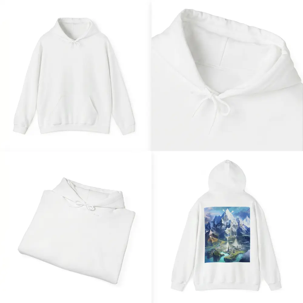 Fantasy Mountain City Waterfall Blue Sky – Hoodies