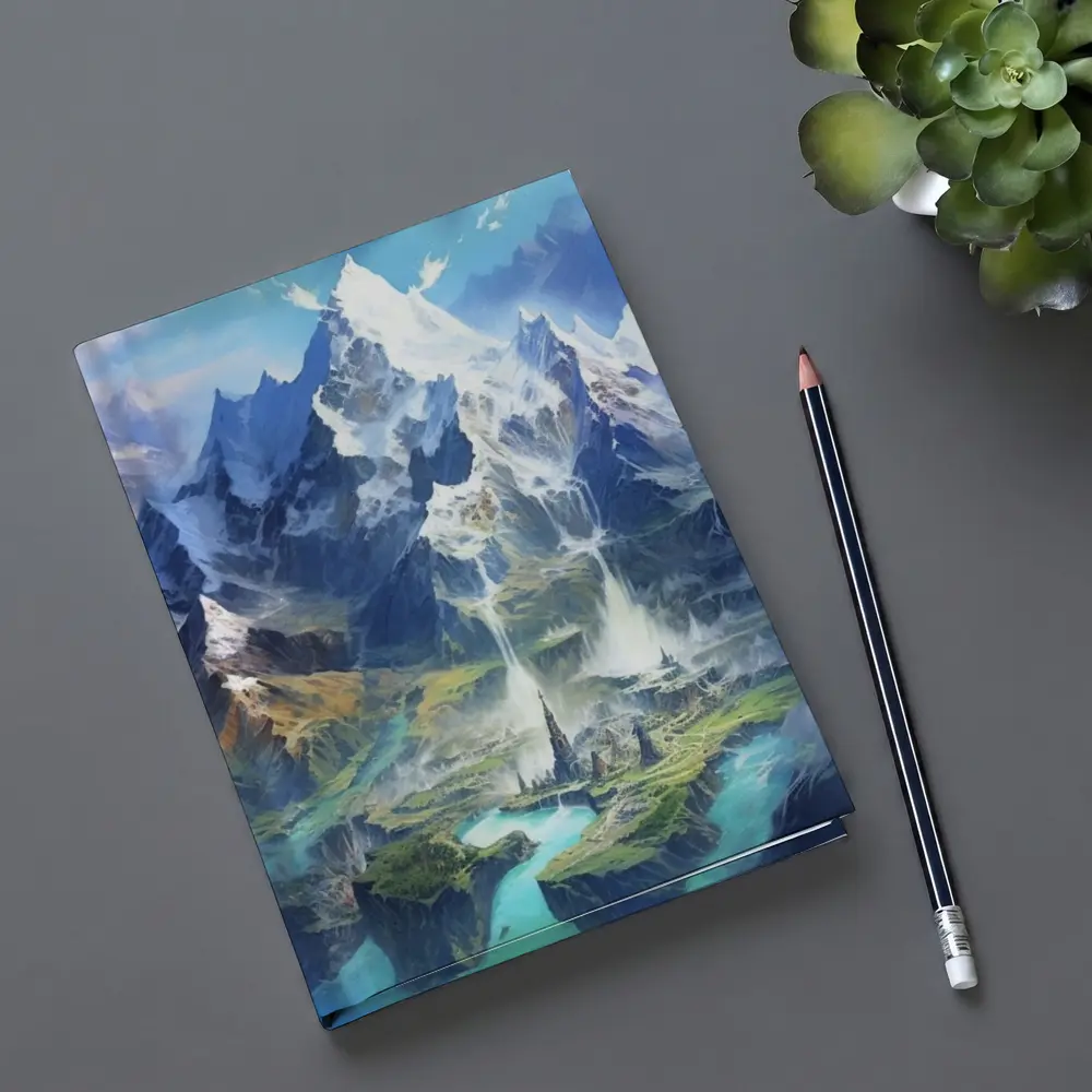 Fantasy Mountain City Waterfall Blue Sky – Notebooks